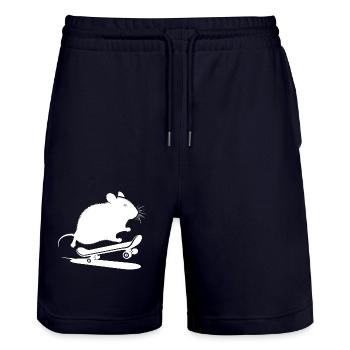 Minimalistischer Hamster Skateboard Skater - Stanley/Stella Unisex Bio Joggingshorts Trainer  - Dark navy - Vorne - Nik (191cm) & Marisol (170cm)