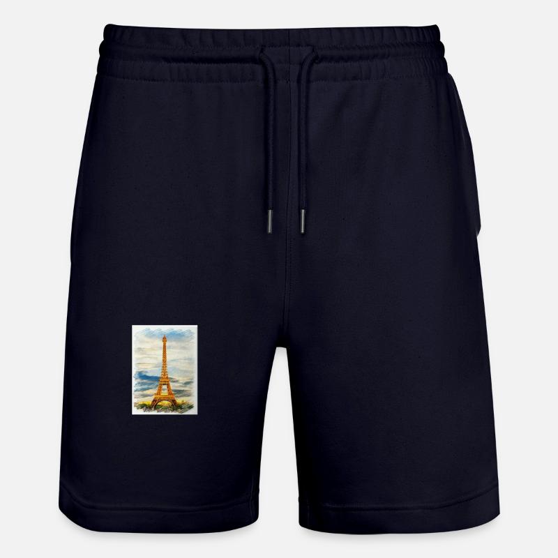 Watercolour Eiffel Tower Skyline Art - Stanley/Stella Trainer Unisex Organic Jogging Shorts - dark navy