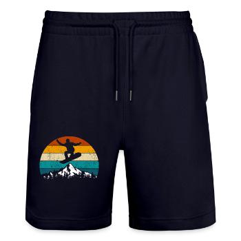 Snowboard, Halfpipe, Sports d’hiver, Coucher de soleil rétro - Short de jogging bio TRAINER Stanley/Stella unisexe - marine foncé - Devant - Nik (191cm) & Marisol (170cm)