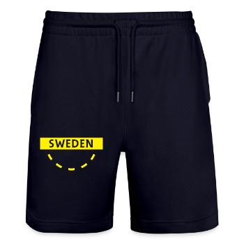 Gelbe schwedische Flagge Kreis Design - Stanley/Stella Unisex Bio Joggingshorts Trainer  - Dark navy - Vorne - Nik (191cm) & Marisol (170cm)