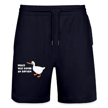 Goose – Frieden war nie eine Option - Stanley/Stella Unisex Bio Joggingshorts Trainer  - Dark navy - Vorne - Nik (191cm) & Marisol (170cm)