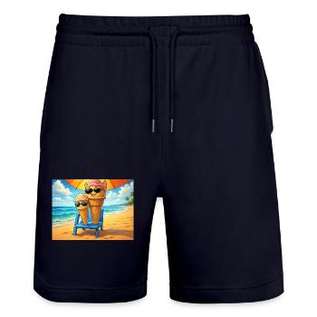 Glace en été - Short de jogging bio TRAINER Stanley/Stella unisexe - marine foncé - Devant - Nik (191cm) & Marisol (170cm)