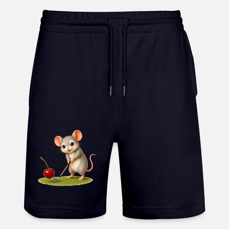 Cute mouse playing golf - Stanley/Stella Trainer Unisex Organic Jogging Shorts - dark navy