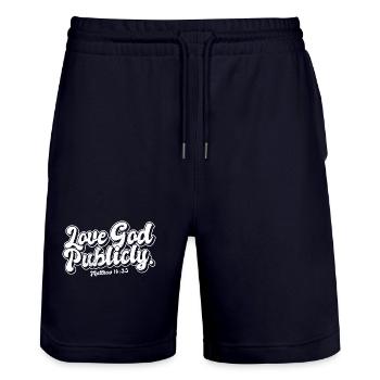 Religious Christian Quote Love God Publicly - Stanley/Stella Unisex Bio Joggingshorts Trainer  - Dark navy - Vorne - Nik (191cm) & Marisol (170cm)