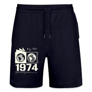 Vintage, 1974, Rétro, Cadeau d’anniversaire, 1974 - Short de jogging bio TRAINER Stanley/Stella unisexe - marine foncé - Devant - Nik (191cm) & Marisol (170cm)