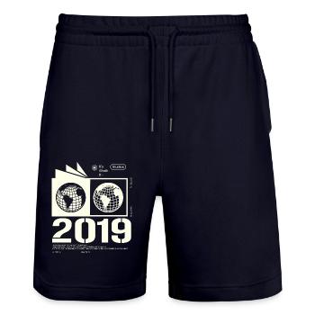Vintage 2019 Retro Birthday Gift 2019 - Stanley/Stella Trainer Unisex Organic Jogging Shorts - dark navy - Front - Nik (191cm) & Marisol (170cm)