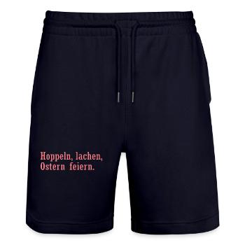 Hoppeln, Lachen, Ostern Feiern - Stanley/Stella Unisex Bio Joggingshorts Trainer  - Dark navy - Vorne - Nik (191cm) & Marisol (170cm)