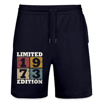 Vintage Gift 1973 Anniversary Limited Edition - Stanley/Stella Trainer Unisex Organic Jogging Shorts - dark navy - Front - Nik (191cm) & Marisol (170cm)