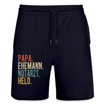 Notarzt Papa Ehemann Held - Stanley/Stella Unisex Bio Joggingshorts Trainer  - Dark navy - Vorne - Nik (191cm) & Marisol (170cm)