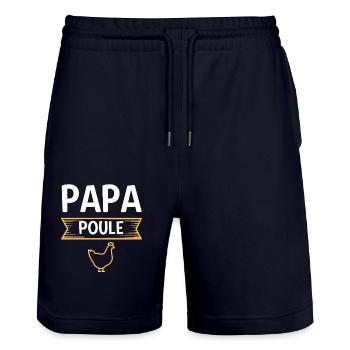 Papa poule humour fte des pres - Short de jogging bio TRAINER Stanley/Stella unisexe - marine foncé - Devant - Nik (191cm) & Marisol (170cm)