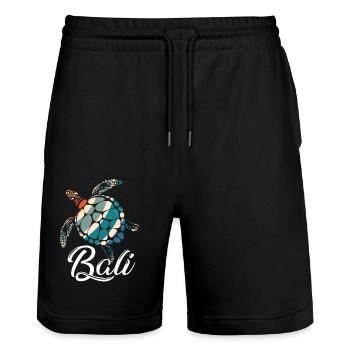 Bali - Indonésie - Tortue - Short de jogging bio TRAINER Stanley/Stella unisexe - noir - Devant - Nik (191cm) & Marisol (170cm)