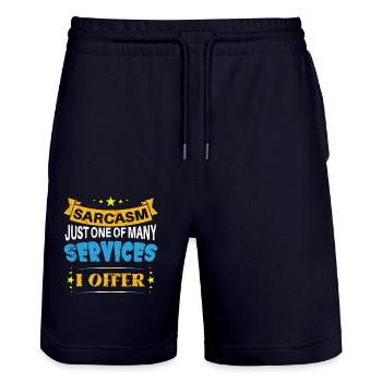 Sarcasm just one of the services I offer - Stanley/Stella Trainer Unisex Organic Jogging Shorts - dark navy - Front - Nik (191cm) & Marisol (170cm)