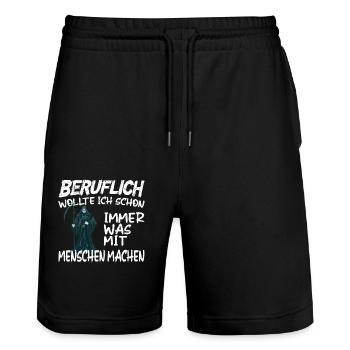 Beruflich was mit Menschen machen - Sensenmann - Stanley/Stella Unisex Bio Joggingshorts Trainer  - Schwarz - Vorne - Nik (191cm) & Marisol (170cm)