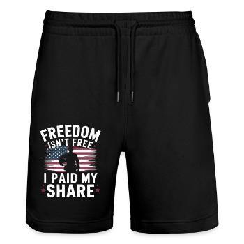 Veteran Military Soldier - Stanley/Stella Trainer Unisex Organic Jogging Shorts - black - Front - Nik (191cm) & Marisol (170cm)