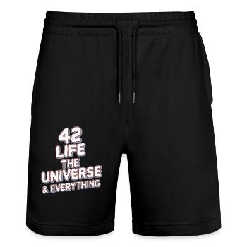 Life Universe Everything 42 answers - Stanley/Stella Trainer Unisex Organic Jogging Shorts - black - Front - Nik (191cm) & Marisol (170cm)