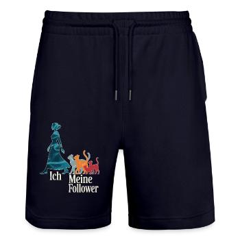Ich & meine Follower – Katzenhumor Design - Stanley/Stella Unisex Bio Joggingshorts Trainer  - Dark navy - Vorne - Nik (191cm) & Marisol (170cm)