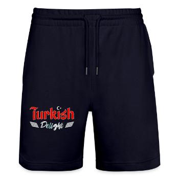 Turkish Delight - Stanley/Stella Trainer Unisex Organic Jogging Shorts - dark navy - Front - Nik (191cm) & Marisol (170cm)