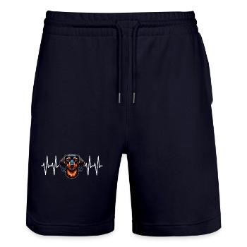 Dachshund portrait with heart line for dachshund friends - Stanley/Stella Trainer Unisex Organic Jogging Shorts - dark navy - Front - Nik (191cm) & Marisol (170cm)