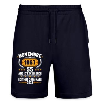 Cadeau D'anniversaire Rétro 55 Ans Novembre 1967 - Short de jogging bio TRAINER Stanley/Stella unisexe - marine foncé - Devant - Nik (191cm) & Marisol (170cm)