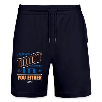 alien abduction ancient egyptian funny jokes - Stanley/Stella Unisex Bio Joggingshorts Trainer  - Dark navy - Vorne - Nik (191cm) & Marisol (170cm)