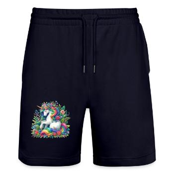 Fleur de licorne à crinière arc-en-ciel - Short de jogging bio TRAINER Stanley/Stella unisexe - marine foncé - Devant - Nik (191cm) & Marisol (170cm)