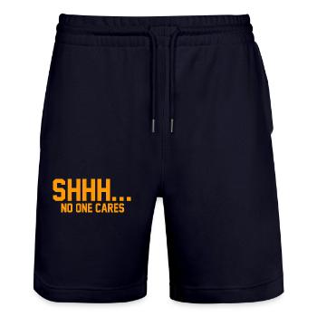 SHHH... No one cares - Stanley/Stella Trainer Unisex Organic Jogging Shorts - dark navy - Front - Nik (191cm) & Marisol (170cm)