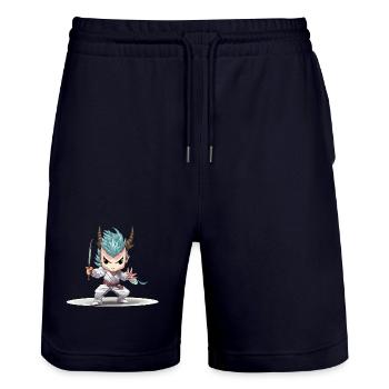 Guerrier Chibi avec Katana - Short de jogging bio TRAINER Stanley/Stella unisexe - marine foncé - Devant - Nik (191cm) & Marisol (170cm)