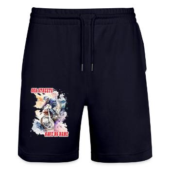 Motorrad Biker Spruch - our streets have no name - Stanley/Stella Trainer Unisex Organic Jogging Shorts - dark navy - Front - Nik (191cm) & Marisol (170cm)