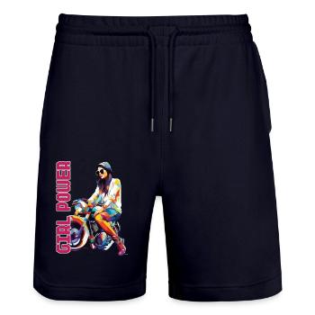 Frau Girl Power Motorrad Bikerin - Stanley/Stella Unisex Bio Joggingshorts Trainer  - Dark navy - Vorne - Nik (191cm) & Marisol (170cm)