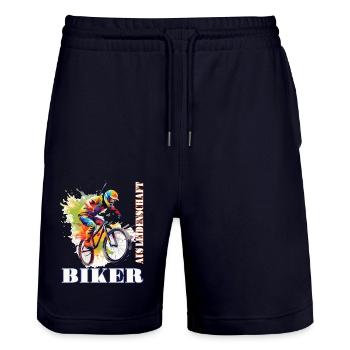Fahrrad Mountainbike Biker aus Leidenschaft - Stanley/Stella Unisex Bio Joggingshorts Trainer  - Dark navy - Vorne - Nik (191cm) & Marisol (170cm)