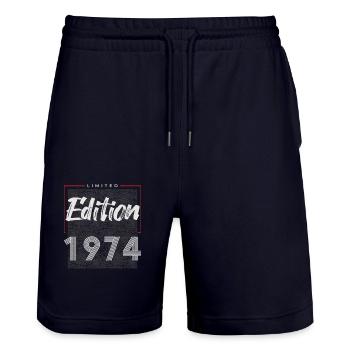50th Birthday 1974 Limited Edition - Stanley/Stella Trainer Unisex Organic Jogging Shorts - dark navy - Front - Nik (191cm) & Marisol (170cm)