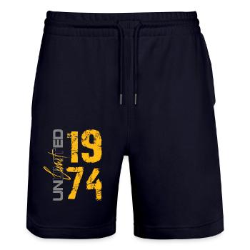 1974 50th birthday 74 - Stanley/Stella Trainer Unisex Organic Jogging Shorts - dark navy - Front - Nik (191cm) & Marisol (170cm)