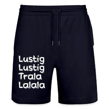 LUSTIG LUSTIG TRALALALALA NIKLAUSABEND WEIHNACHTEN - Stanley/Stella Unisex Bio Joggingshorts Trainer  - Dark navy - Vorne - Nik (191cm) & Marisol (170cm)