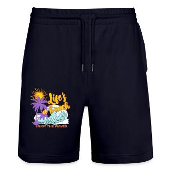 Life is a beach - Enjoy the waves - Stanley/Stella Trainer Unisex Organic Jogging Shorts - dark navy - Front - Nik (191cm) & Marisol (170cm)