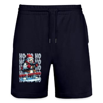 Evil Snowman Playing Christmas - Stanley/Stella Trainer Unisex Organic Jogging Shorts - dark navy - Front - Nik (191cm) & Marisol (170cm)