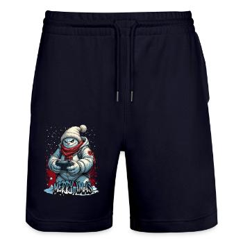 Evil Christmas Gamer Snowman Merry Xmas - Stanley/Stella Trainer Unisex Organic Jogging Shorts - dark navy - Front - Nik (191cm) & Marisol (170cm)
