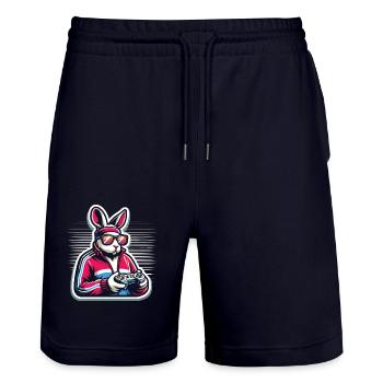 Cooler Gamer Hase Mit Controller - Stanley/Stella Unisex Bio Joggingshorts Trainer  - Dark navy - Vorne - Nik (191cm) & Marisol (170cm)