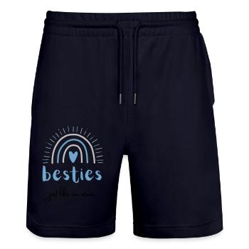 besties just like our moms | best friends - Stanley/Stella Unisex Bio Joggingshorts Trainer  - Dark navy - Vorne - Nik (191cm) & Marisol (170cm)