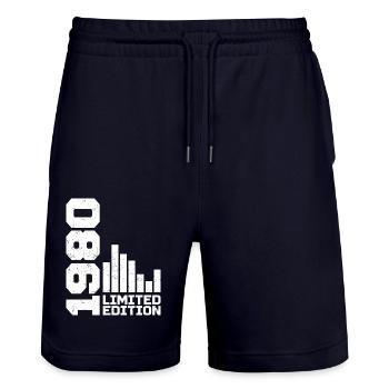 Vintage 1980's Birthday Gift 1980's 1980 - Stanley/Stella Trainer Unisex Organic Jogging Shorts - dark navy - Front - Nik (191cm) & Marisol (170cm)