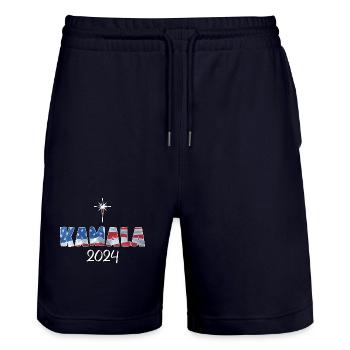 Kamala Harris 2024 For President - Stanley/Stella Trainer Unisex Organic Jogging Shorts - dark navy - Front - Nik (191cm) & Marisol (170cm)
