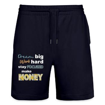 Dream Big work hard stay focused make money - Stanley/Stella Trainer Unisex Organic Jogging Shorts - dark navy - Front - Nik (191cm) & Marisol (170cm)