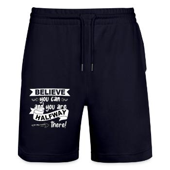 Believe you can and you are halfway there - Stanley/Stella Trainer Unisex Organic Jogging Shorts - dark navy - Front - Nik (191cm) & Marisol (170cm)