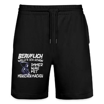 Beruflich was mit Menschen machen - Sensenmann - Stanley/Stella Unisex Bio Joggingshorts Trainer  - Schwarz - Vorne - Nik (191cm) & Marisol (170cm)