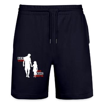 Der Chef die wahre Chefin Papa & Tochter - Stanley/Stella Unisex Bio Joggingshorts Trainer  - Dark navy - Vorne - Nik (191cm) & Marisol (170cm)