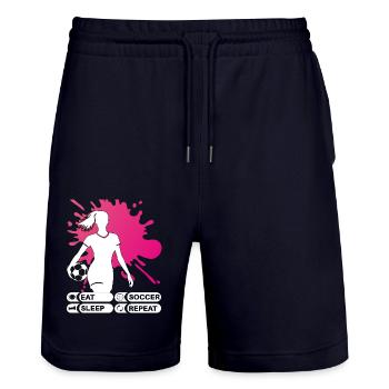 Eat Sleep Soccer Repeat - Soccer Player - Stanley/Stella Trainer Unisex Organic Jogging Shorts - dark navy - Front - Nik (191cm) & Marisol (170cm)