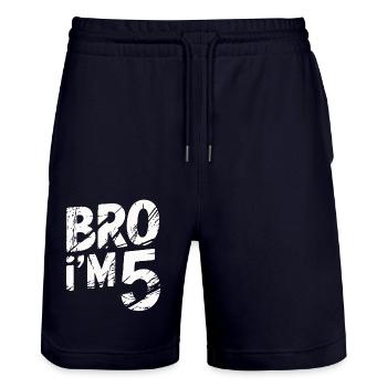 Bro, ich bin 5 – Coole Geburtstags-Design - Stanley/Stella Unisex Bio Joggingshorts Trainer  - Dark navy - Vorne - Nik (191cm) & Marisol (170cm)