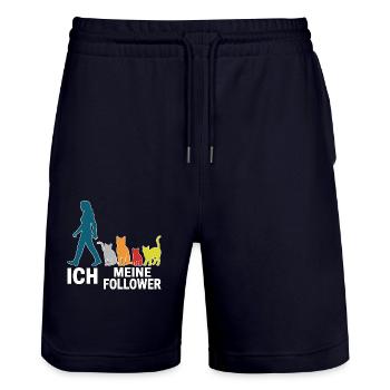 Moi et mes abonnés – Cat Humor Design - Short de jogging bio TRAINER Stanley/Stella unisexe - marine foncé - Devant - Nik (191cm) & Marisol (170cm)