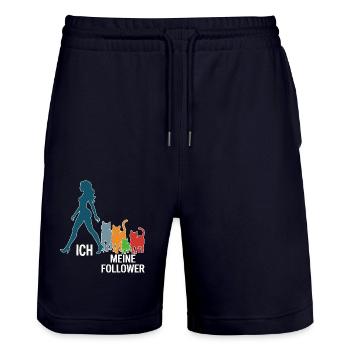 Moi et mes abonnés – Cat Humor Design - Short de jogging bio TRAINER Stanley/Stella unisexe - marine foncé - Devant - Nik (191cm) & Marisol (170cm)