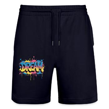 DREAM Graffiti Design voller Farbe und Motivation - Stanley/Stella Unisex Bio Joggingshorts Trainer  - Dark navy - Vorne - Nik (191cm) & Marisol (170cm)