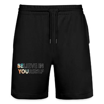 Believe in yourself - Stanley/Stella Trainer Unisex Organic Jogging Shorts - black - Front - Nik (191cm) & Marisol (170cm)